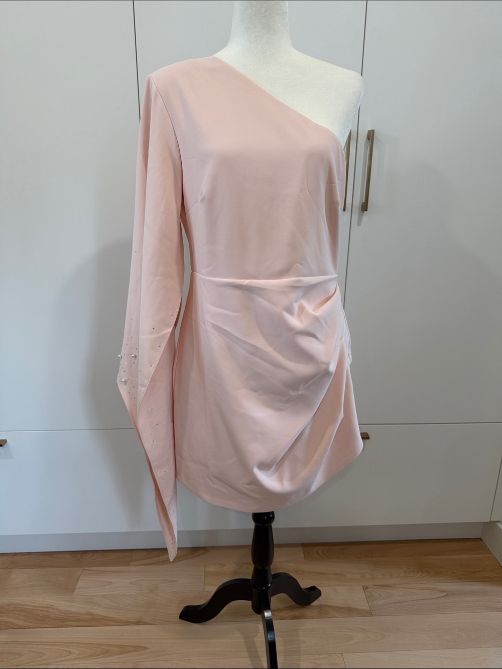 Lavish Alice Pale Pink One-Shoulder Draped Mini Dress